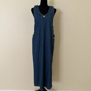 Just Blu Women Sleeveless V-Neck Blue Jeans Tea Length Denim Dress Size M